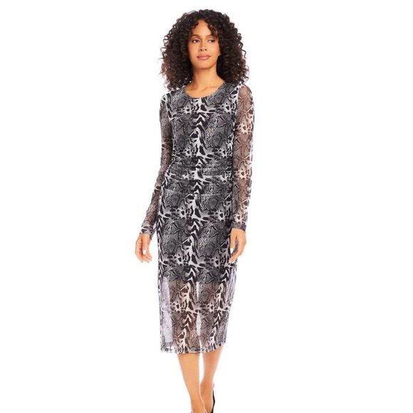 Karen Kane Mesh Side Shirred Midi Dress β Mixed Animal Print, Size XS, NWT - Picture 1 of 5